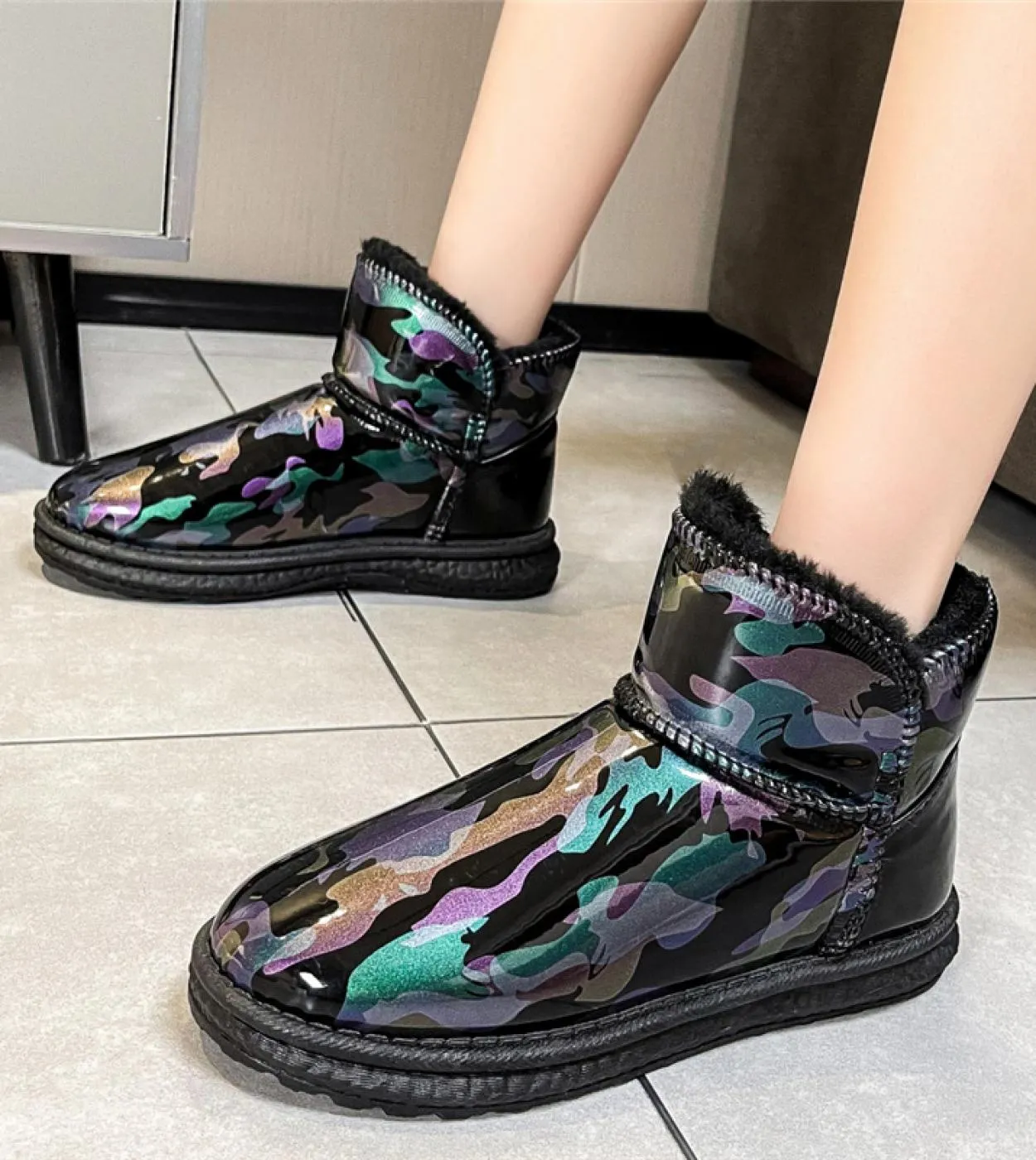 2023 Donne Della Piattaforma Inverno Caldo Stivali Da Neve Stivaletti Corti Botines Lady Stripper Punta Rotonda Cowboy Termica M