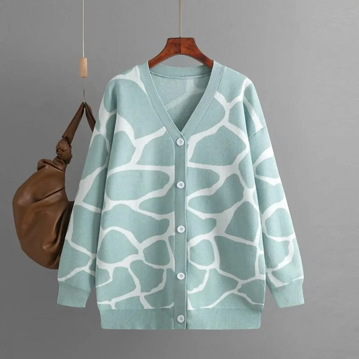 2023 nuove donne autunno inverno maglione jacquard scollo a V modello lungo cappotto allentato