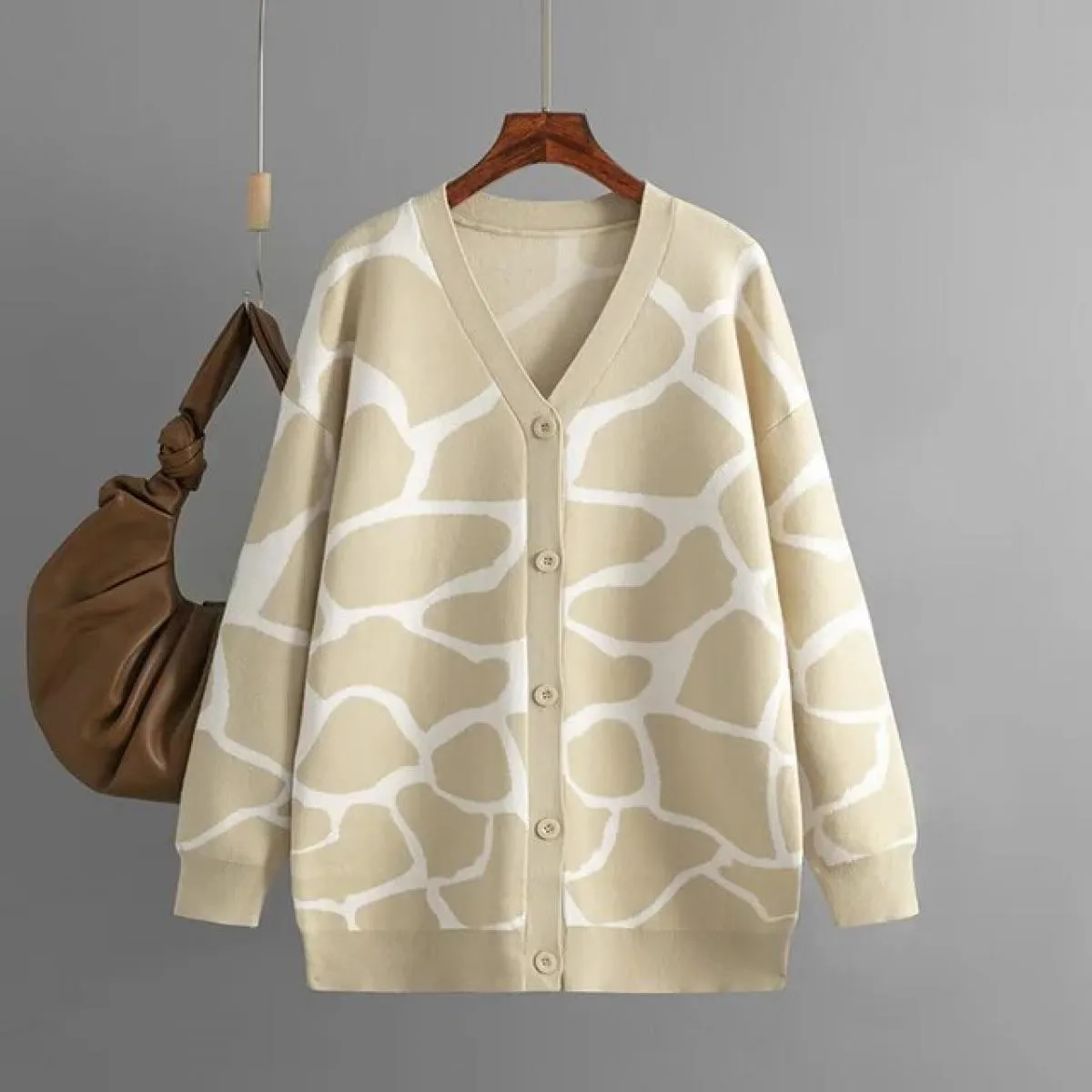 2023 nuove donne autunno inverno maglione jacquard scollo a V modello lungo cappotto allentato