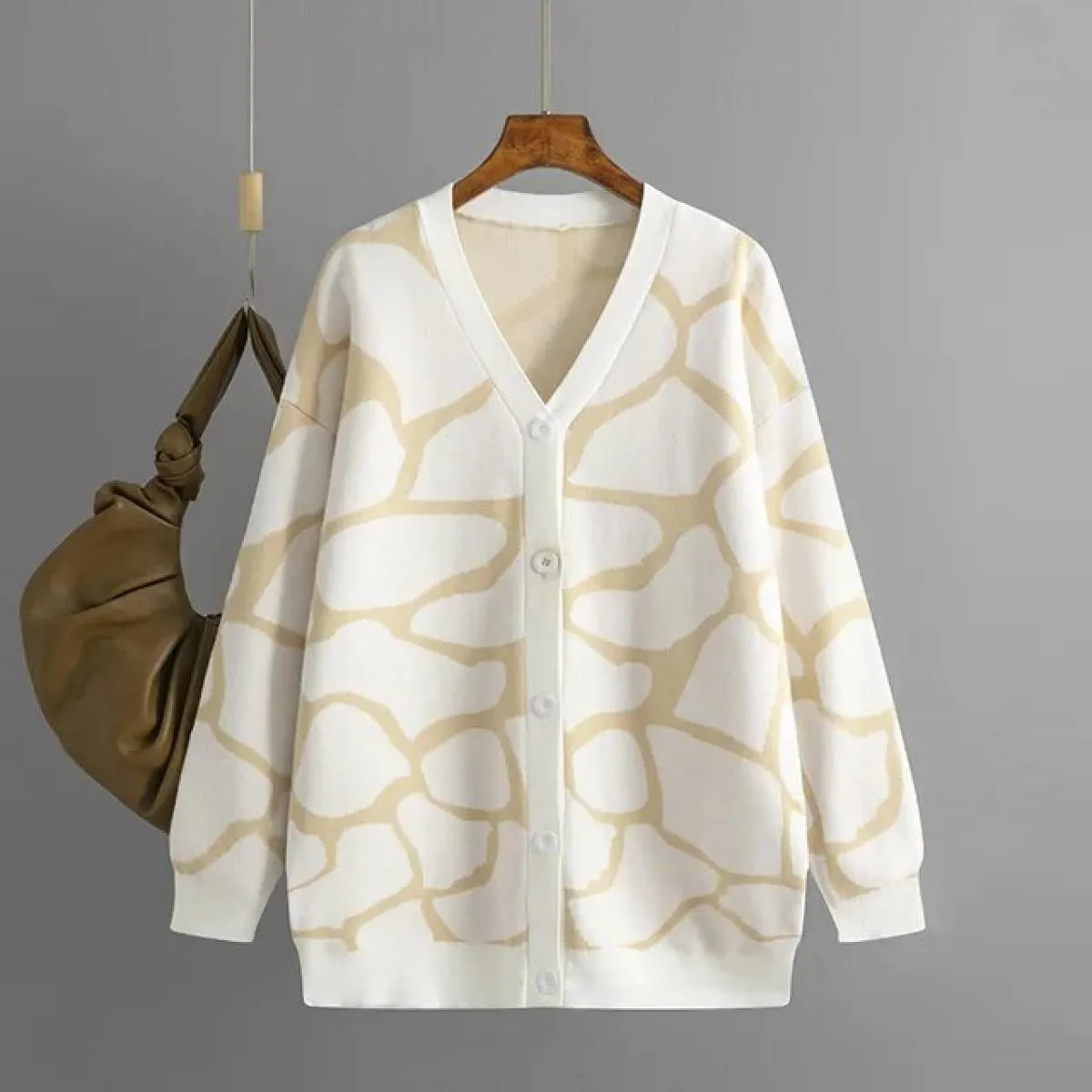 2023 nuove donne autunno inverno maglione jacquard scollo a V modello lungo cappotto allentato