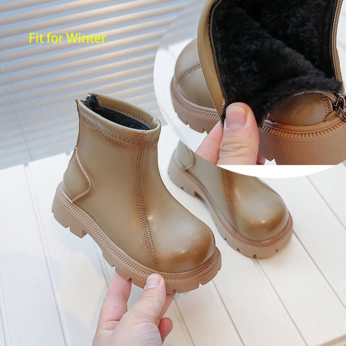 2023 Scarpe con plateau Stivali per bambini Punta tonda Cerniera posteriore Autunno Inverno Stivaletti alla moda resistenti al f