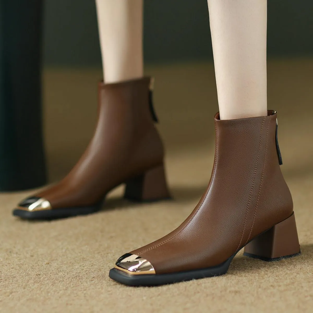 2024 Classic Donna Stivaletti Punta quadrata Spessa Tacchi alti Autunno Inverno Lavoro Scarpe casual Donna Nuovo arrivo Taglia 3