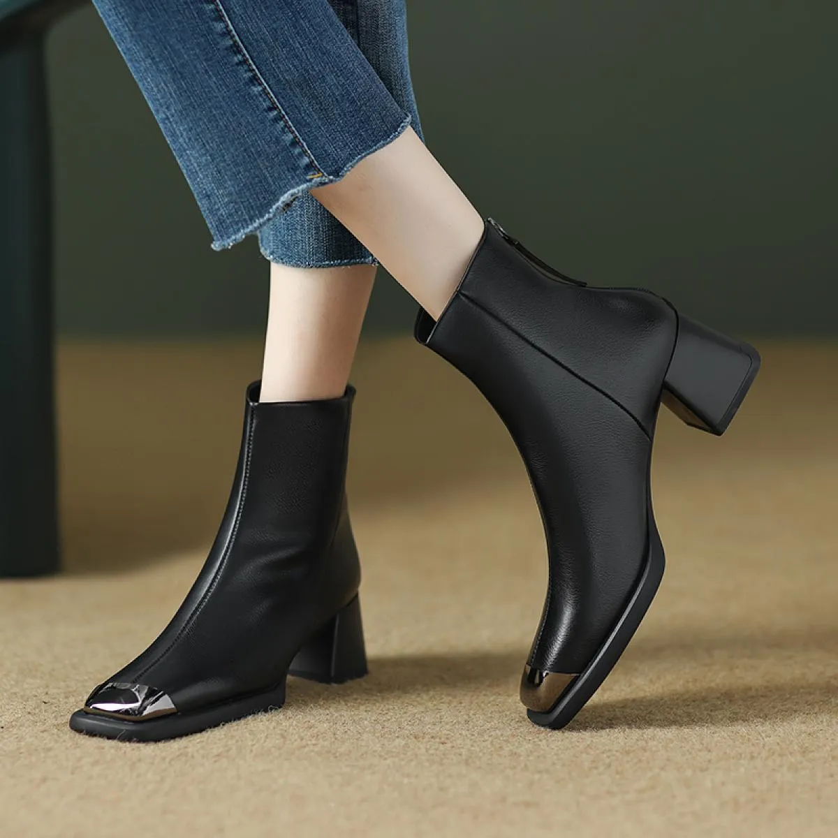 2024 Classic Donna Stivaletti Punta quadrata Spessa Tacchi alti Autunno Inverno Lavoro Scarpe casual Donna Nuovo arrivo Taglia 3
