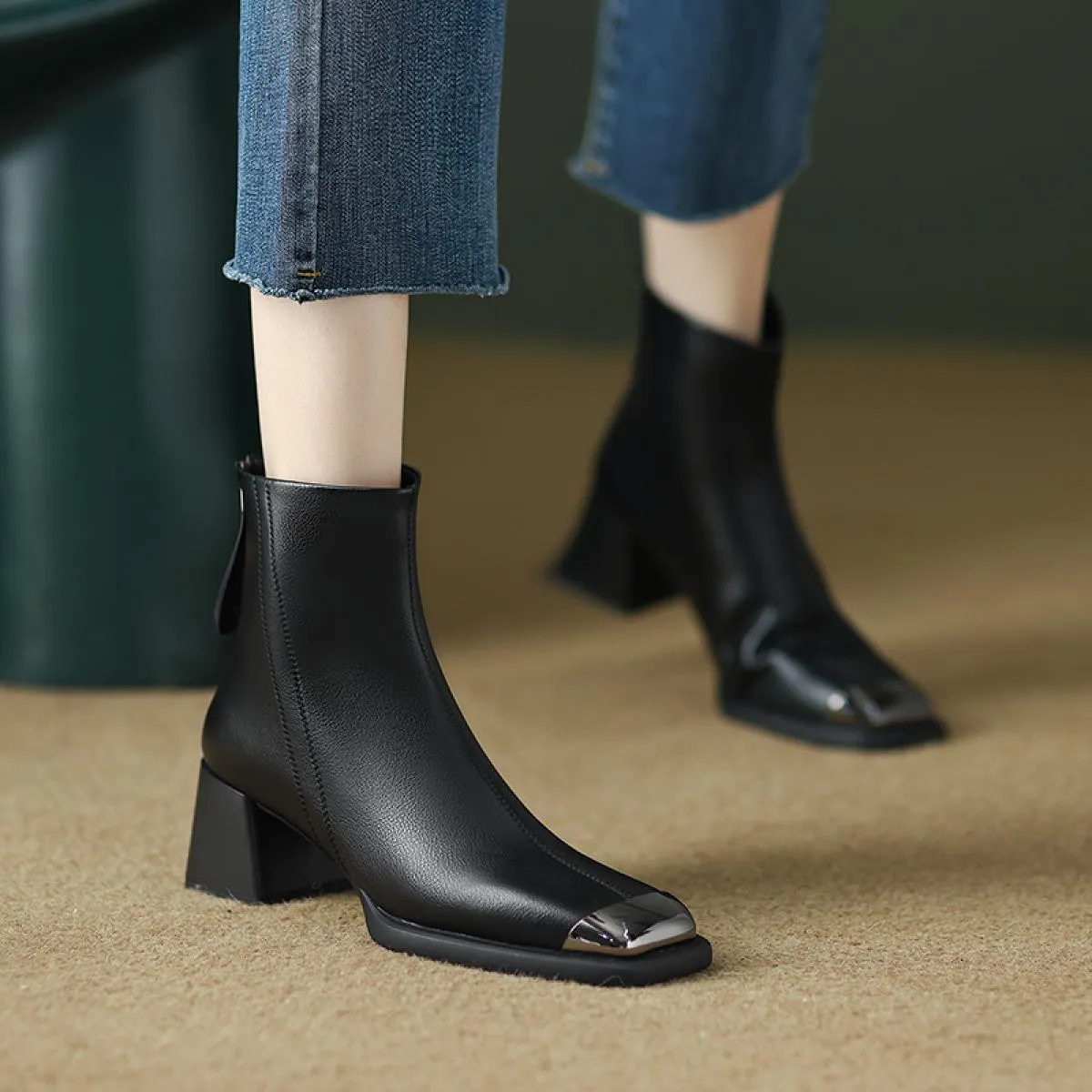 2024 Classic Donna Stivaletti Punta quadrata Spessa Tacchi alti Autunno Inverno Lavoro Scarpe casual Donna Nuovo arrivo Taglia 3