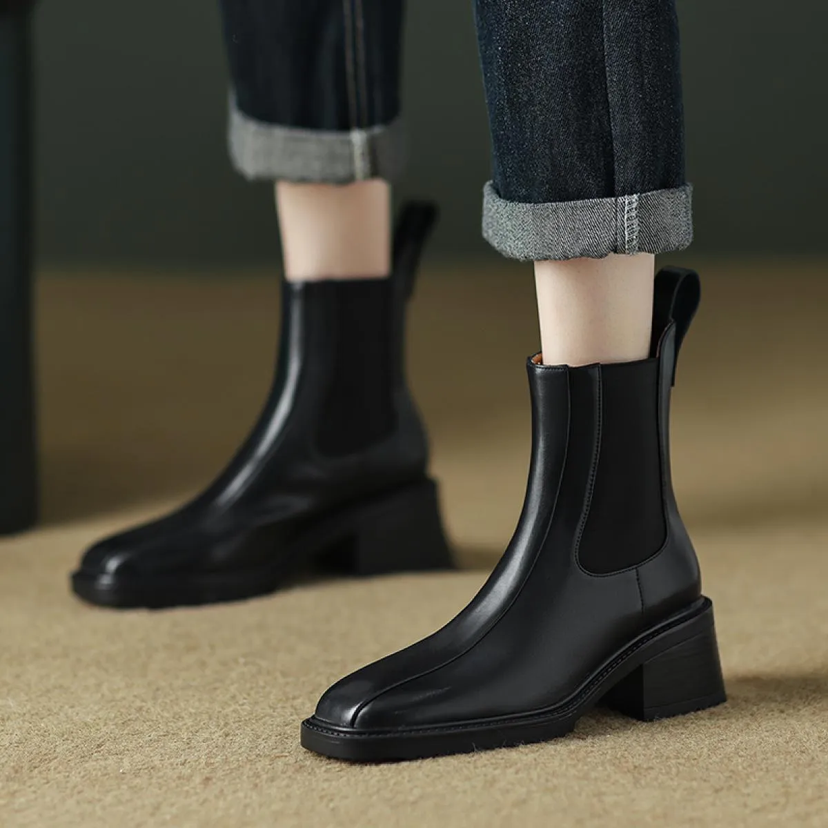 2024 Stivaletti da donna Scarpe con tacco alto spesse Donna Vera pelle Autunno Stretch Office Lady Taglia 34 41