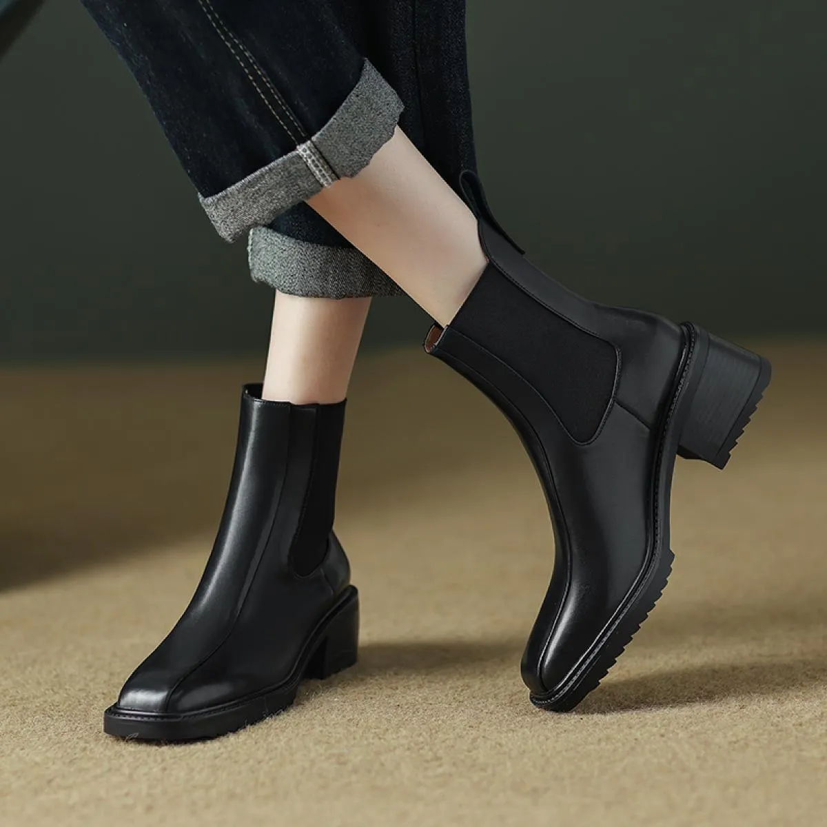 2024 Stivaletti da donna Scarpe con tacco alto spesse Donna Vera pelle Autunno Stretch Office Lady Taglia 34 41