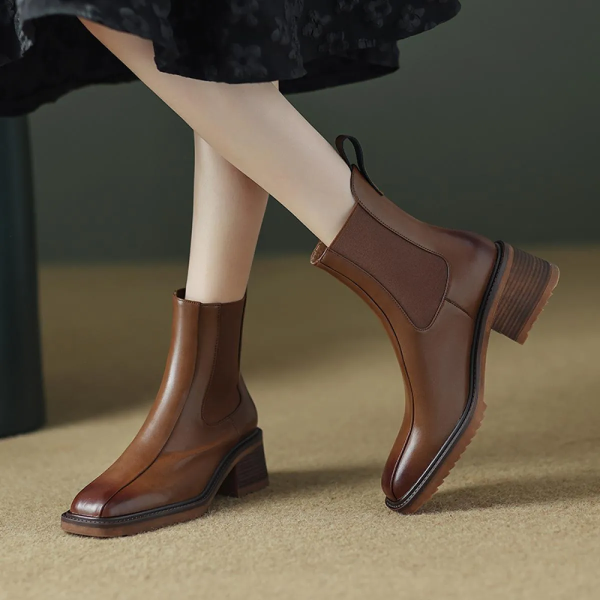 2024 Stivaletti da donna Scarpe con tacco alto spesse Donna Vera pelle Autunno Stretch Office Lady Taglia 34 41