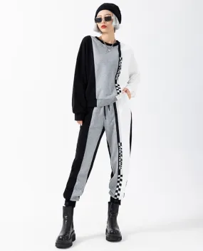 Abito casual da donna in maglione di colore a contrasto, pantaloni sportivi in ​​​​due pezzi