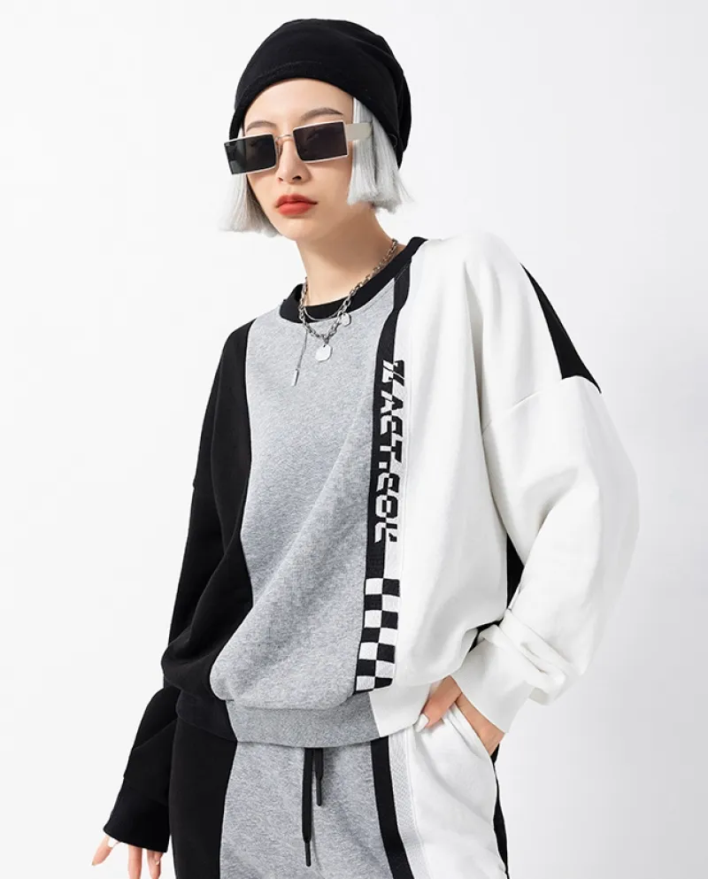 Abito casual da donna in maglione di colore a contrasto, pantaloni sportivi in ​​​​due pezzi