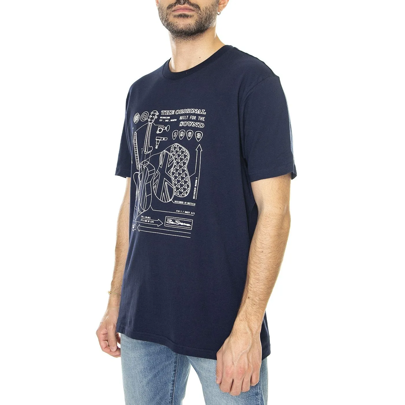 Ben Sherman Exploded Guitar Tee Marine - Maglietta Girocollo Uomo Blu    