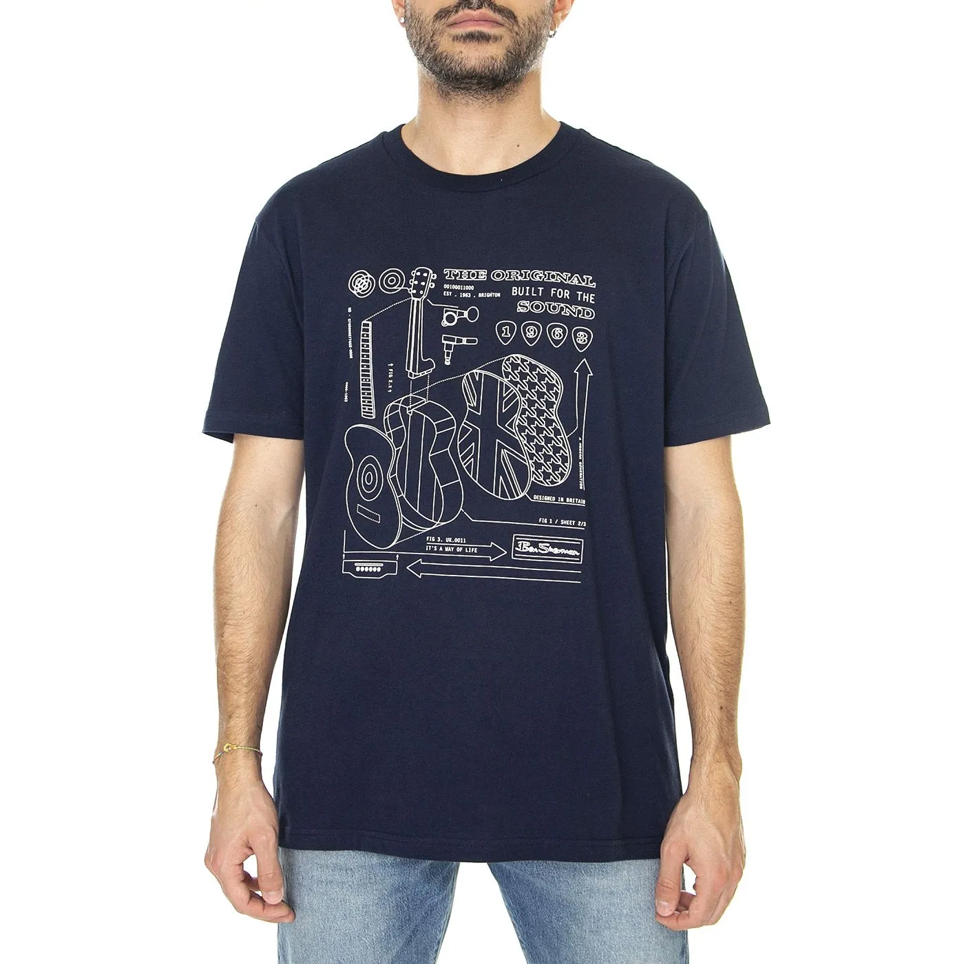 Ben Sherman Exploded Guitar Tee Marine - Maglietta Girocollo Uomo Blu    