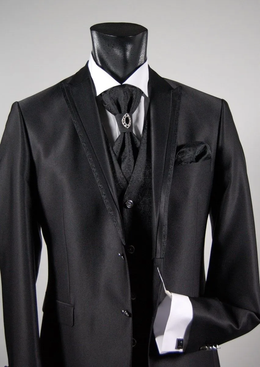 Black slim fit suit shirt tie and vest full musani milan