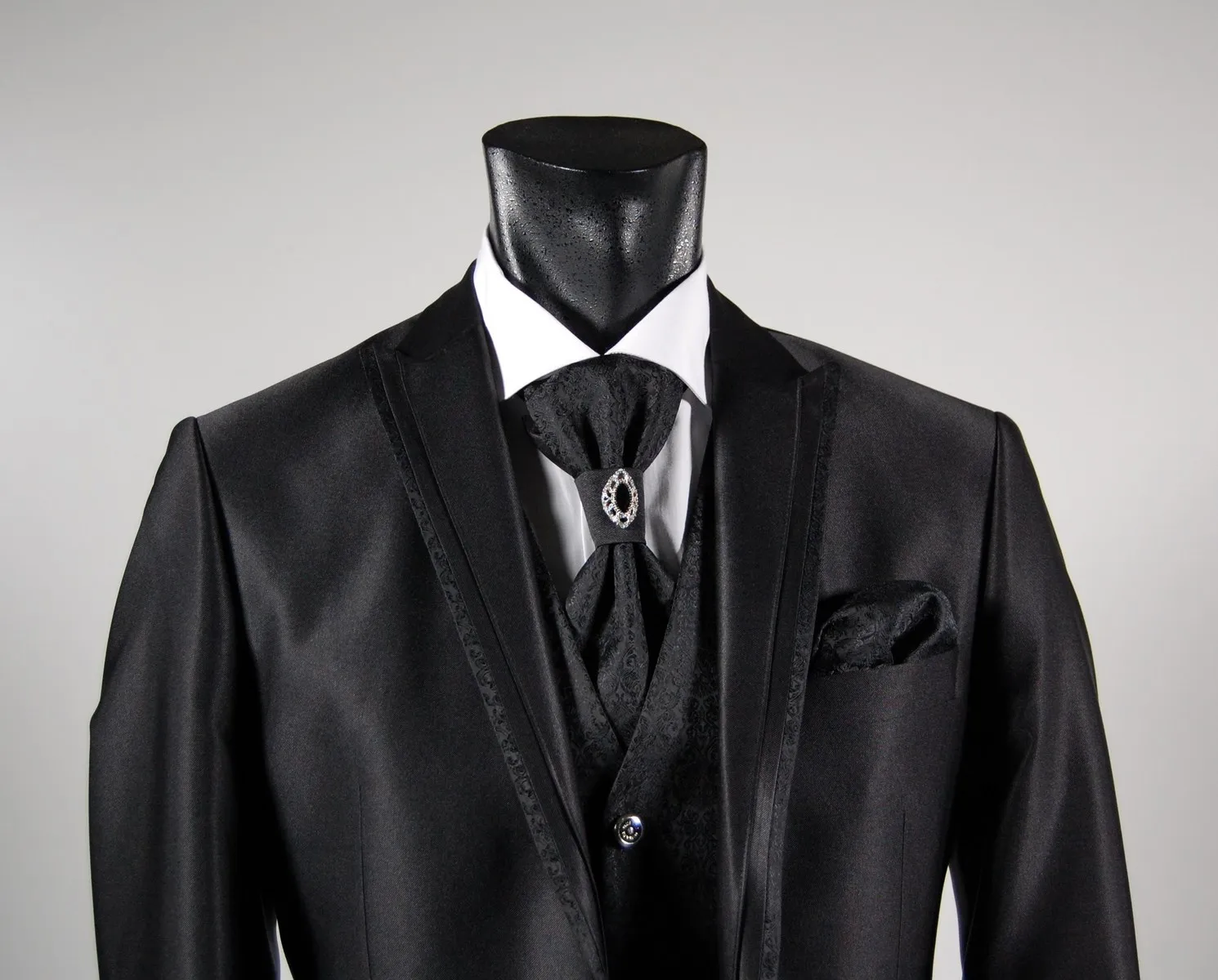 Black slim fit suit shirt tie and vest full musani milan