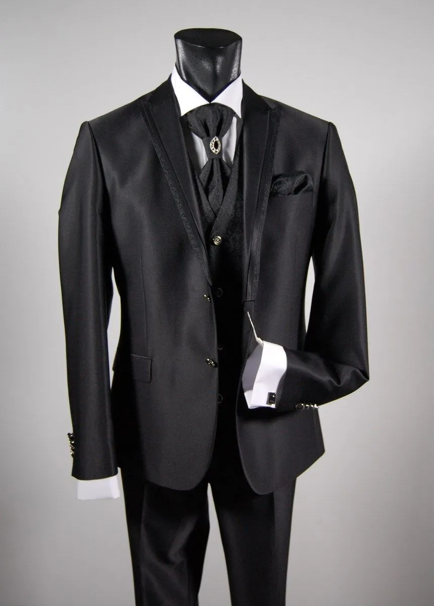 Black slim fit suit shirt tie and vest full musani milan