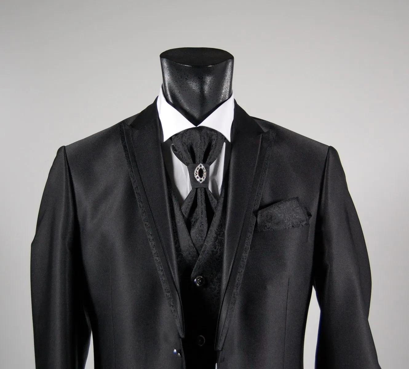 Black slim fit suit shirt tie and vest full musani milan