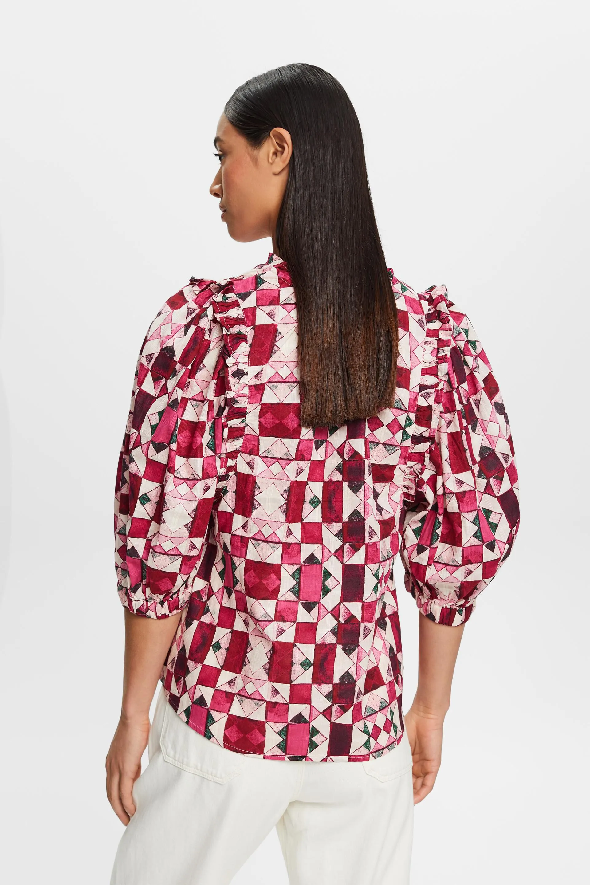 Blusa in tessuto dobby di cotone con arricciature