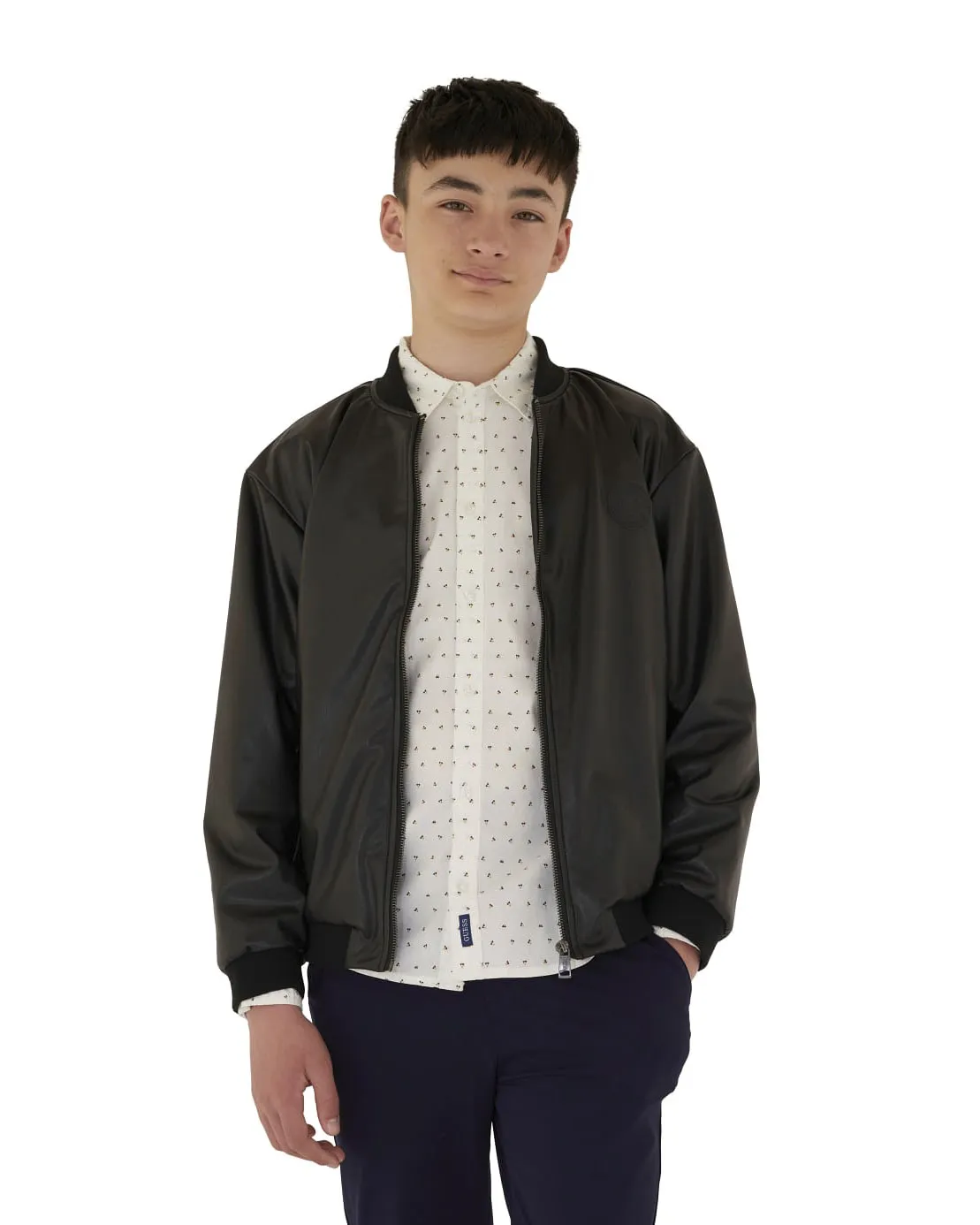 Bomber nero in simipelle con orli in maglia 10-16 anni