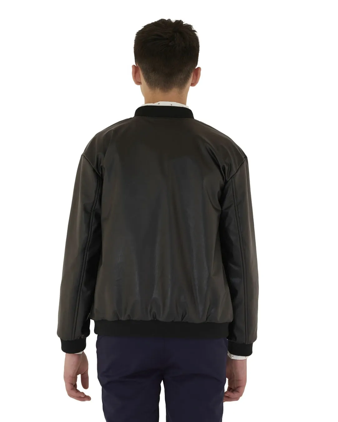 Bomber nero in simipelle con orli in maglia 10-16 anni