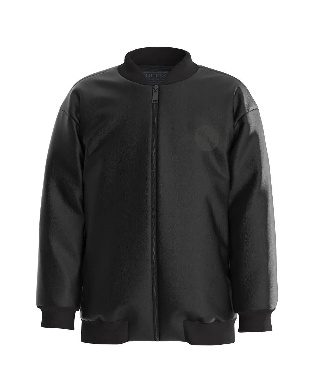 Bomber nero in simipelle con orli in maglia 10-16 anni
