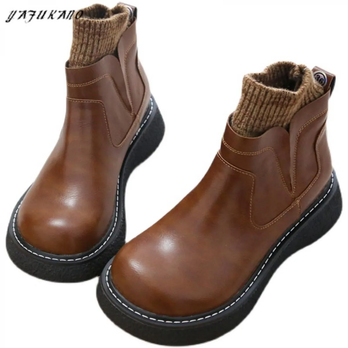 Calzini di lana Stivaletti da donna Scarpe piccole in pelle stile britannico retrò letterario con suola spessa antiscivolo Casua