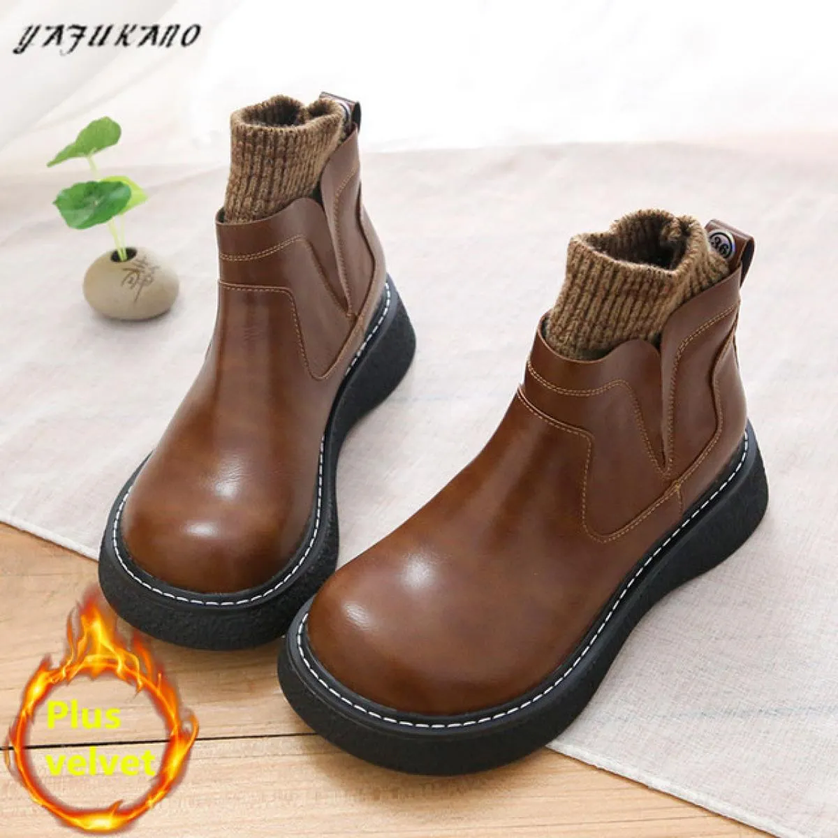 Calzini di lana Stivaletti da donna Scarpe piccole in pelle stile britannico retrò letterario con suola spessa antiscivolo Casua