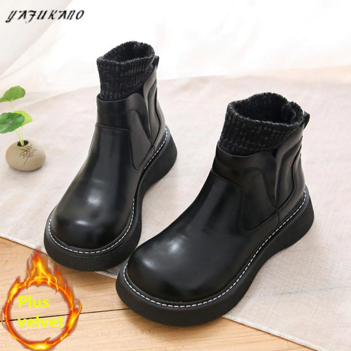 Calzini di lana Stivaletti da donna Scarpe piccole in pelle stile britannico retrò letterario con suola spessa antiscivolo Casua