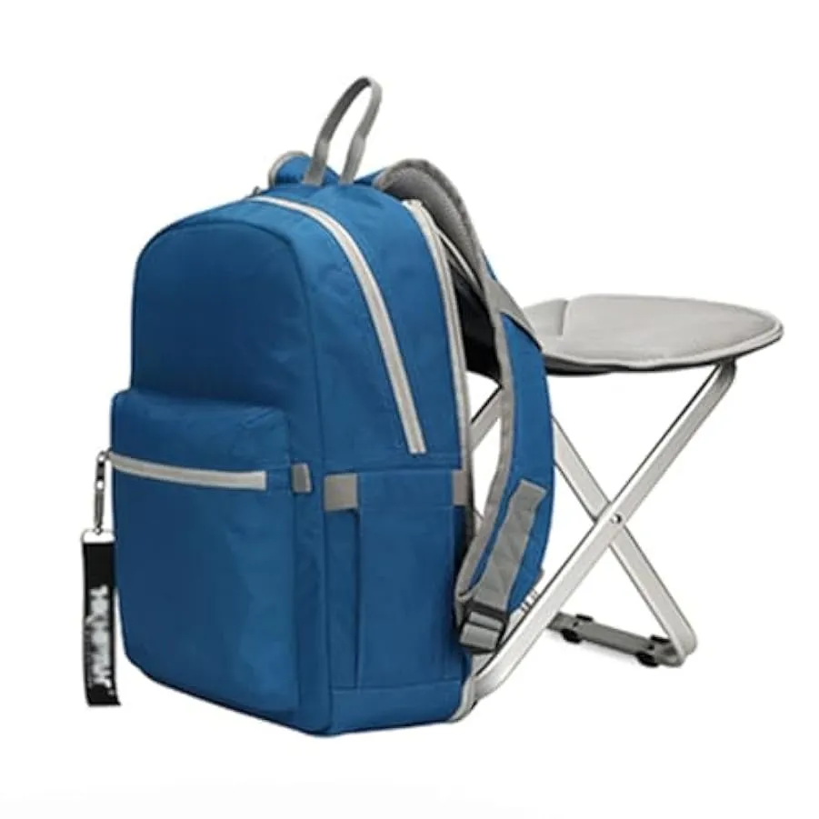 CAULO Sedia Zaino, Zaino Portatile e Sedile Combinato, Sgabello Pieghevole Zaino da Pesca, Sedia Zaino da Campeggio (Blue) 12564