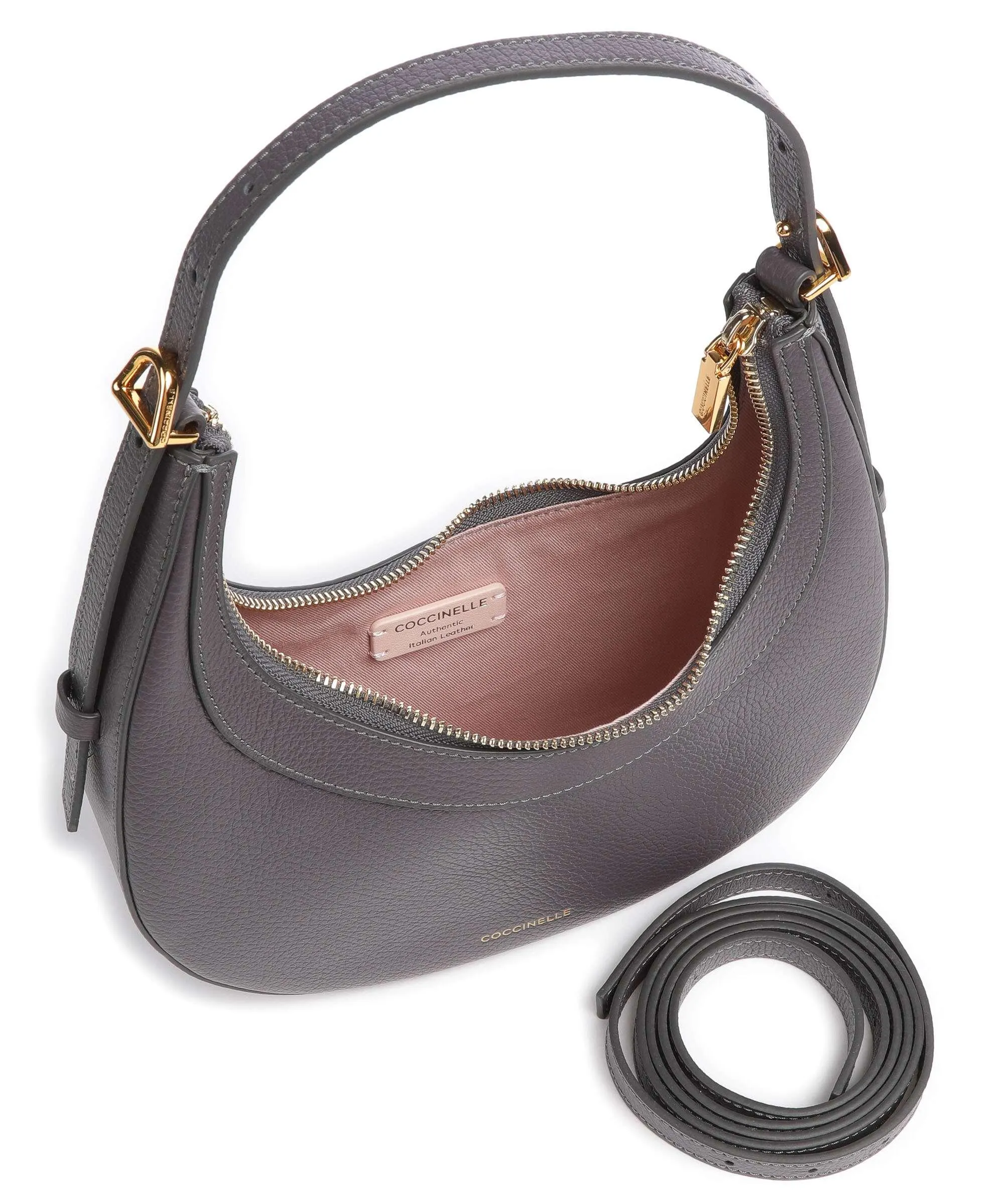  Coccinelle Whisper Borsa a spalla pelle di vacchetta grana grigio scuro  