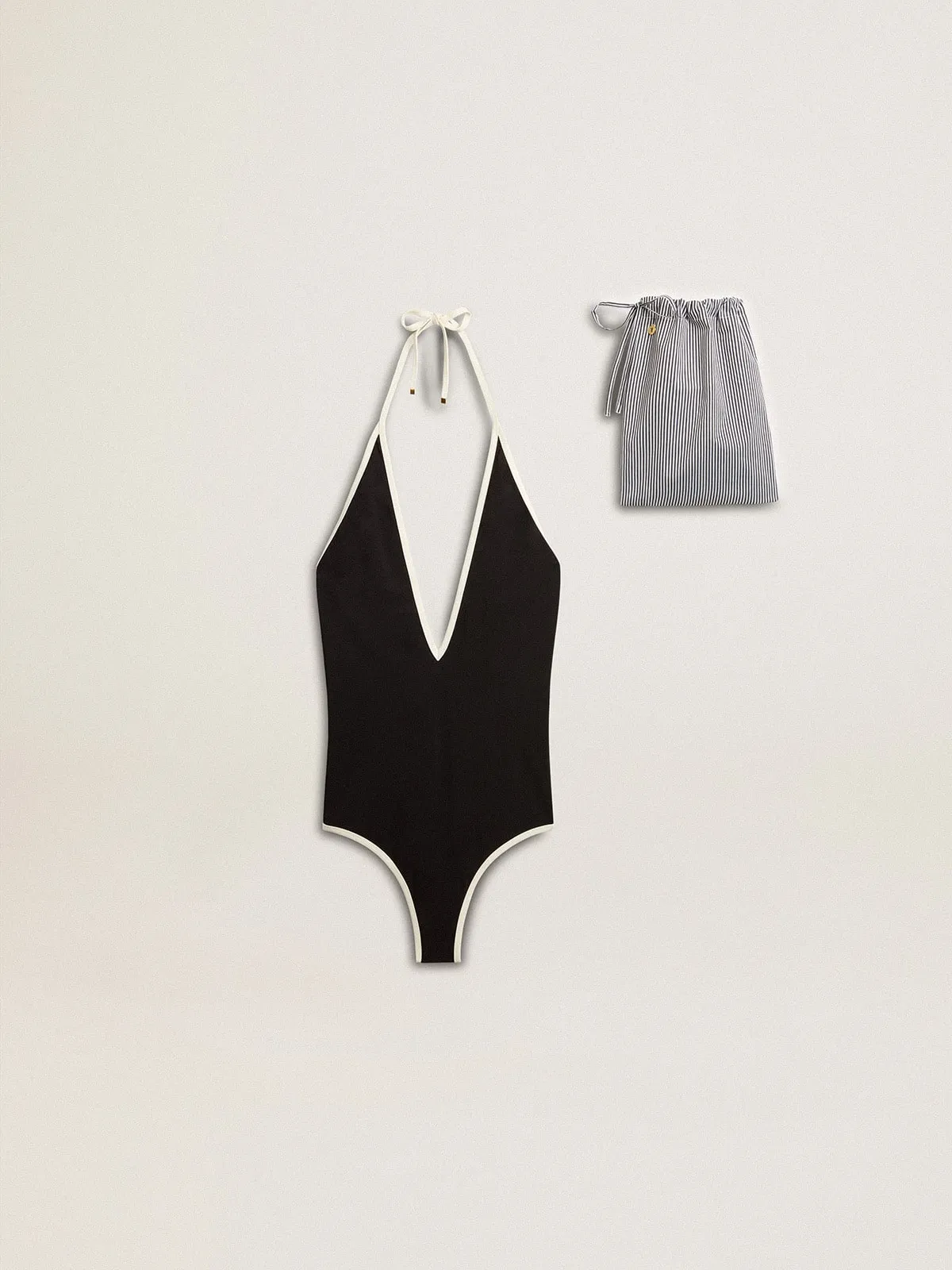 Costume da bagno intero con scollo a V e bordatura a contrasto