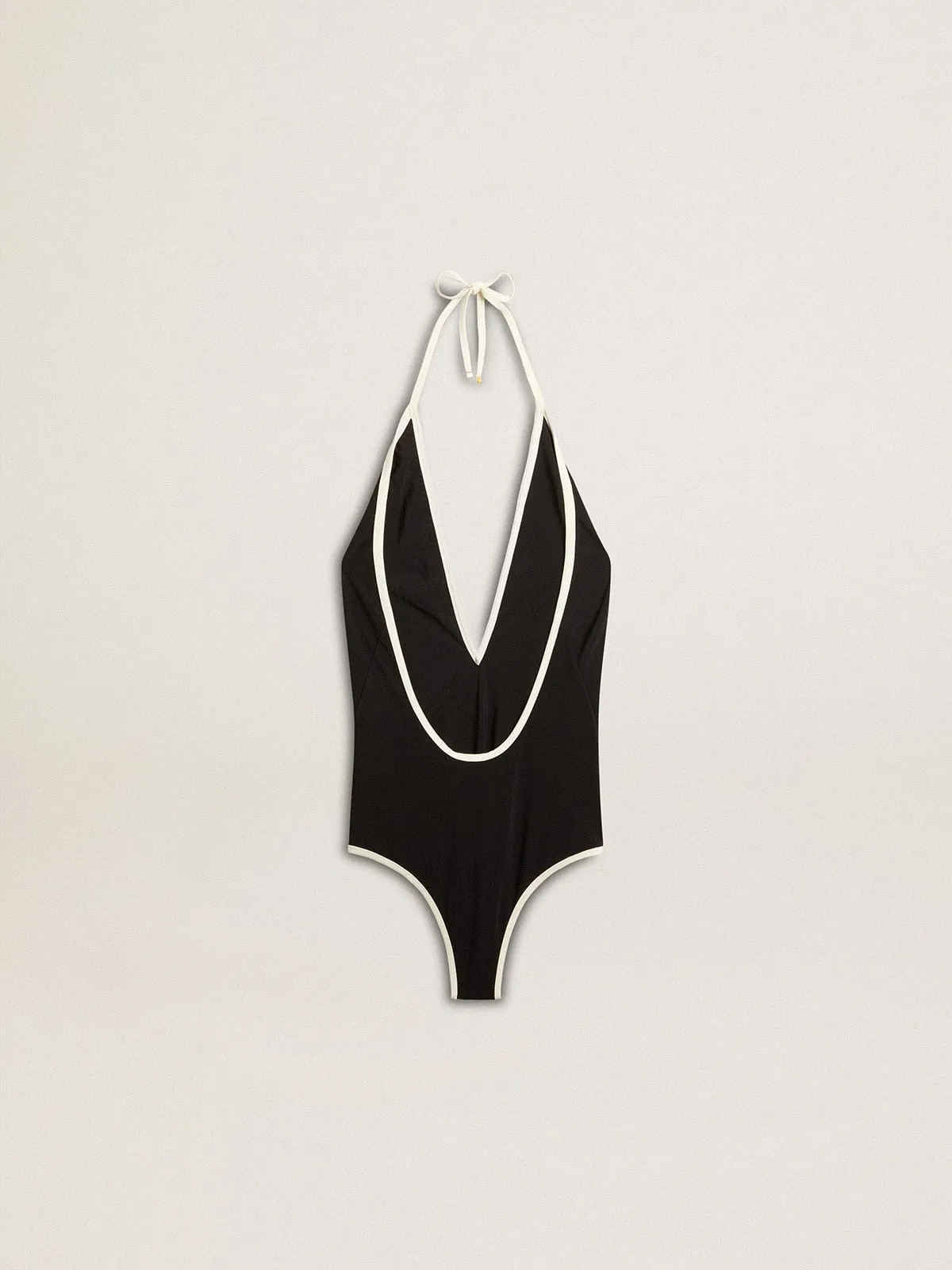 Costume da bagno intero con scollo a V e bordatura a contrasto