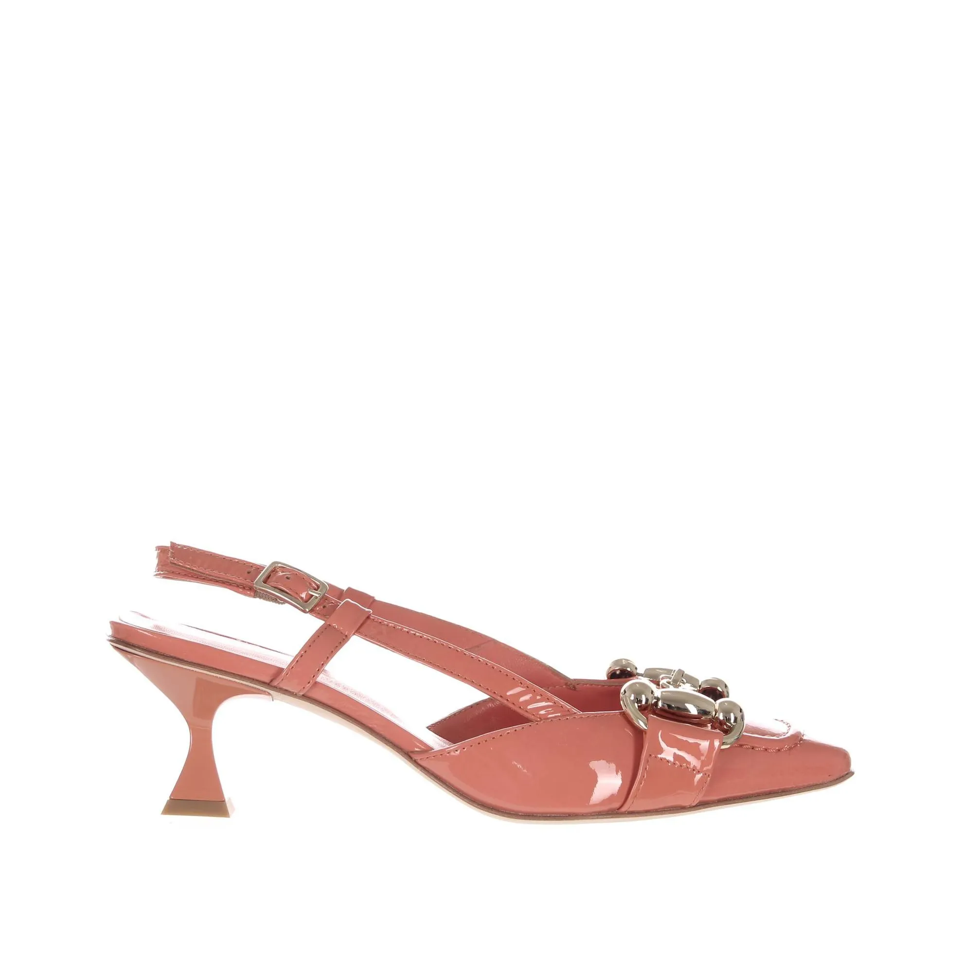 Décolleté slingback in vernice con tacco midi
