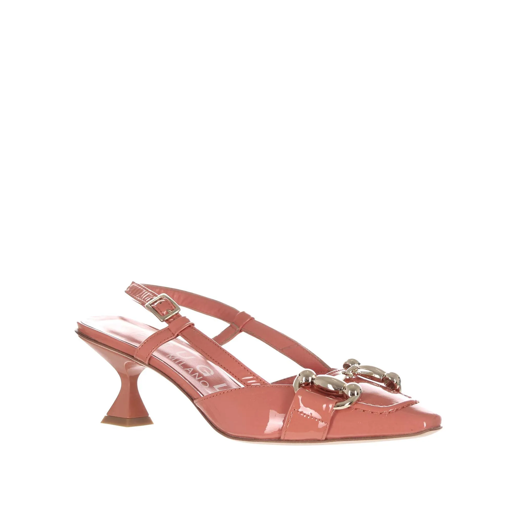 Décolleté slingback in vernice con tacco midi