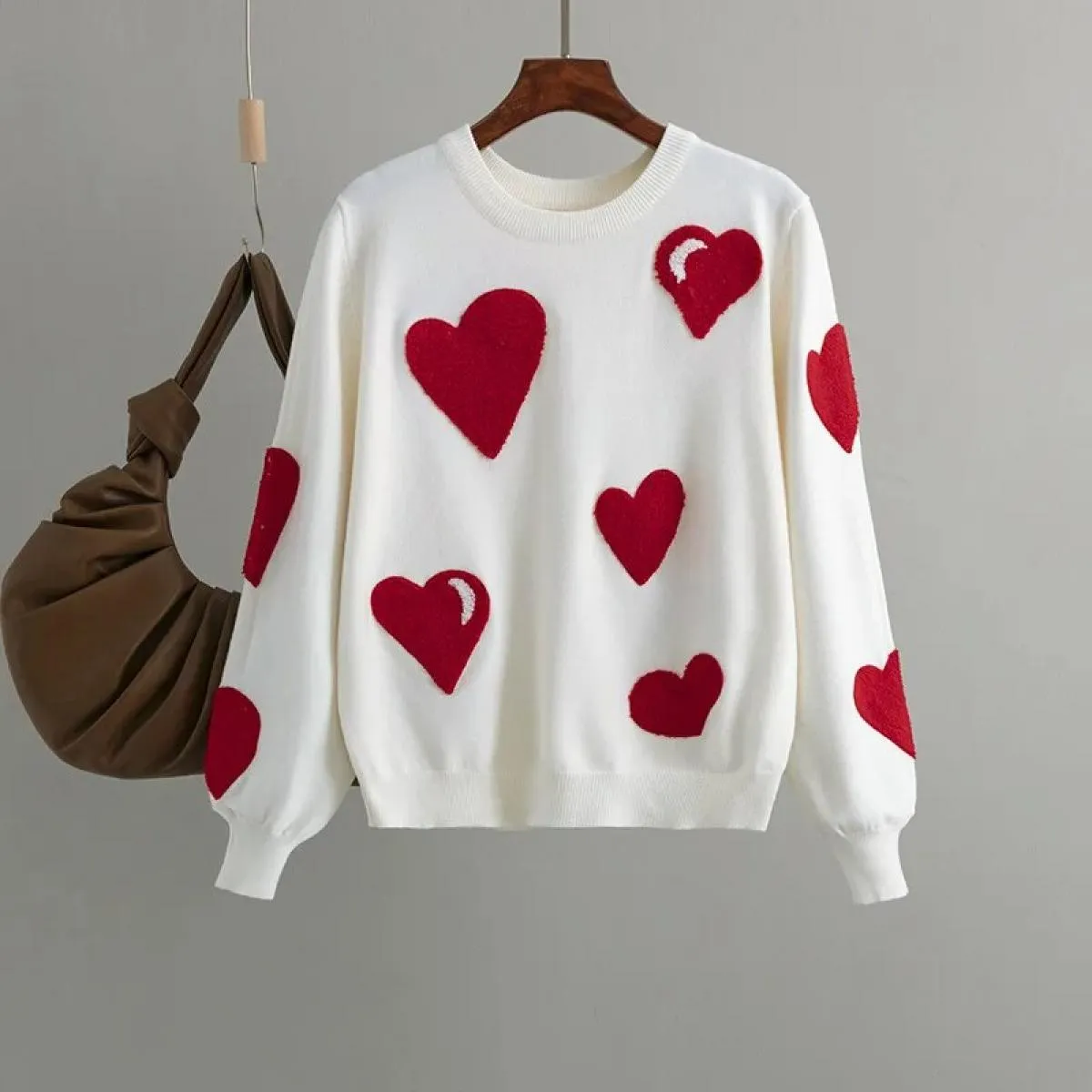 Design di nicchia natalizio Feeling Love Floccaggio Cover Morbido maglione Donna Autunno Inverno 2023 Nuovo