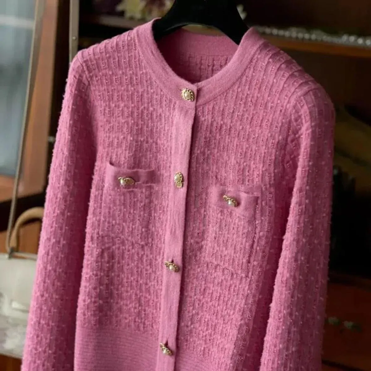 Design Street Pink Maglione Cappotto Cardigan corto in maglia da donna Cardigan invernale unico