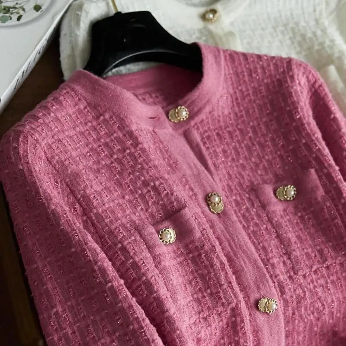 Design Street Pink Maglione Cappotto Cardigan corto in maglia da donna Cardigan invernale unico