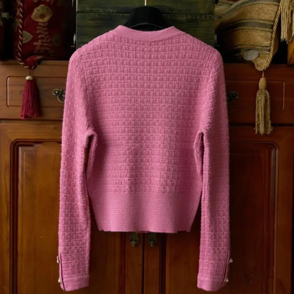 Design Street Pink Maglione Cappotto Cardigan corto in maglia da donna Cardigan invernale unico