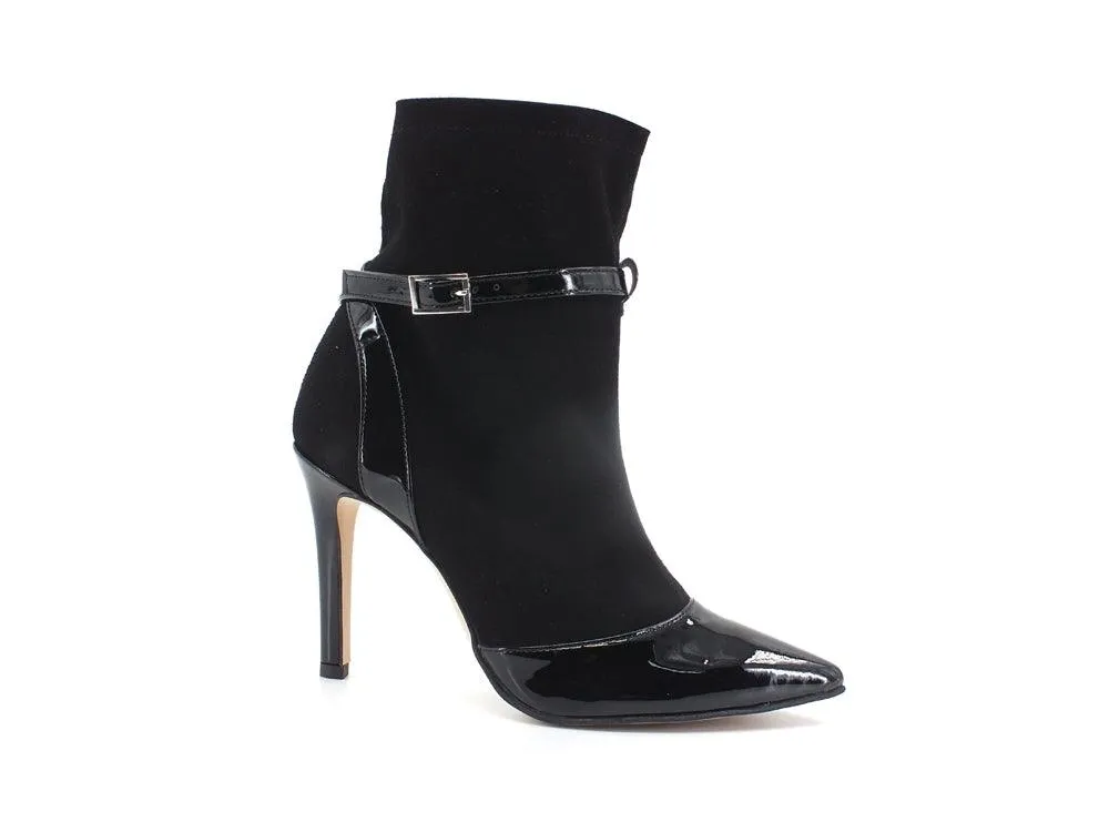DIVINE FOLLIE Stivaletto Punta Tacco Vernice Nero 1483