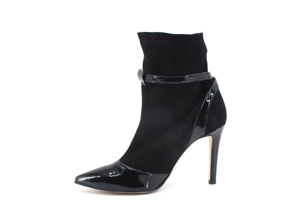 DIVINE FOLLIE Stivaletto Punta Tacco Vernice Nero 1483