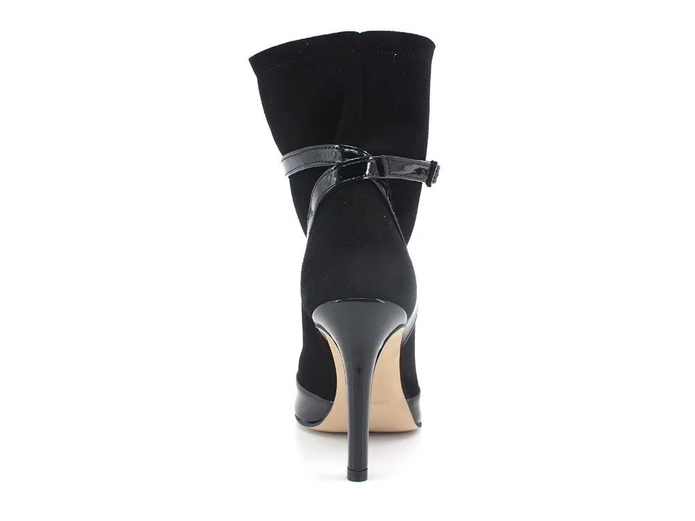 DIVINE FOLLIE Stivaletto Punta Tacco Vernice Nero 1483