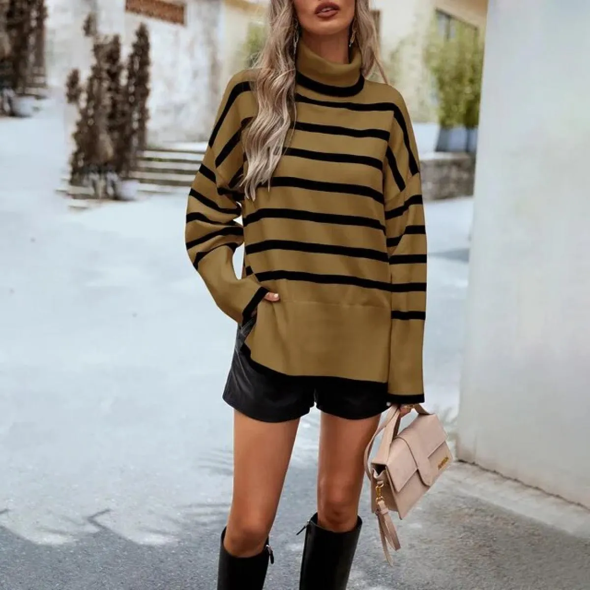 Dolcevita a righe da donna 2023 autunno inverno top pullover maglioni maglione nuova moda