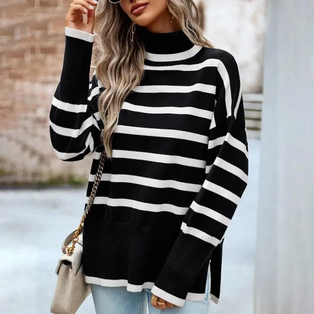 Dolcevita a righe da donna 2023 autunno inverno top pullover maglioni maglione nuova moda