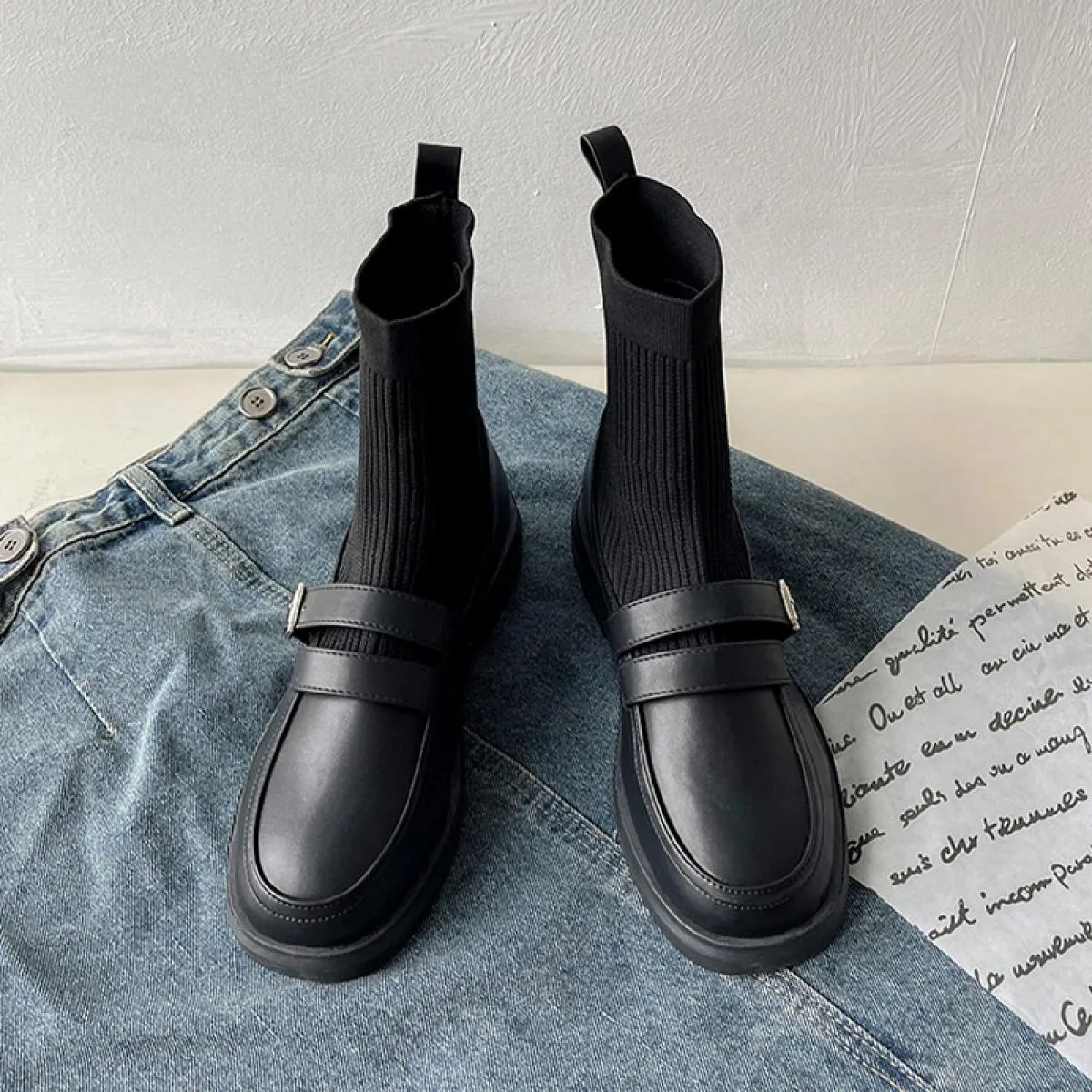 Donne Moda Appartamenti Chelsea Stivali Inverno Piattaforma Tessuto Della Caviglia Scarpe Nuovo 2023 Casual Calzino Stivali Vest