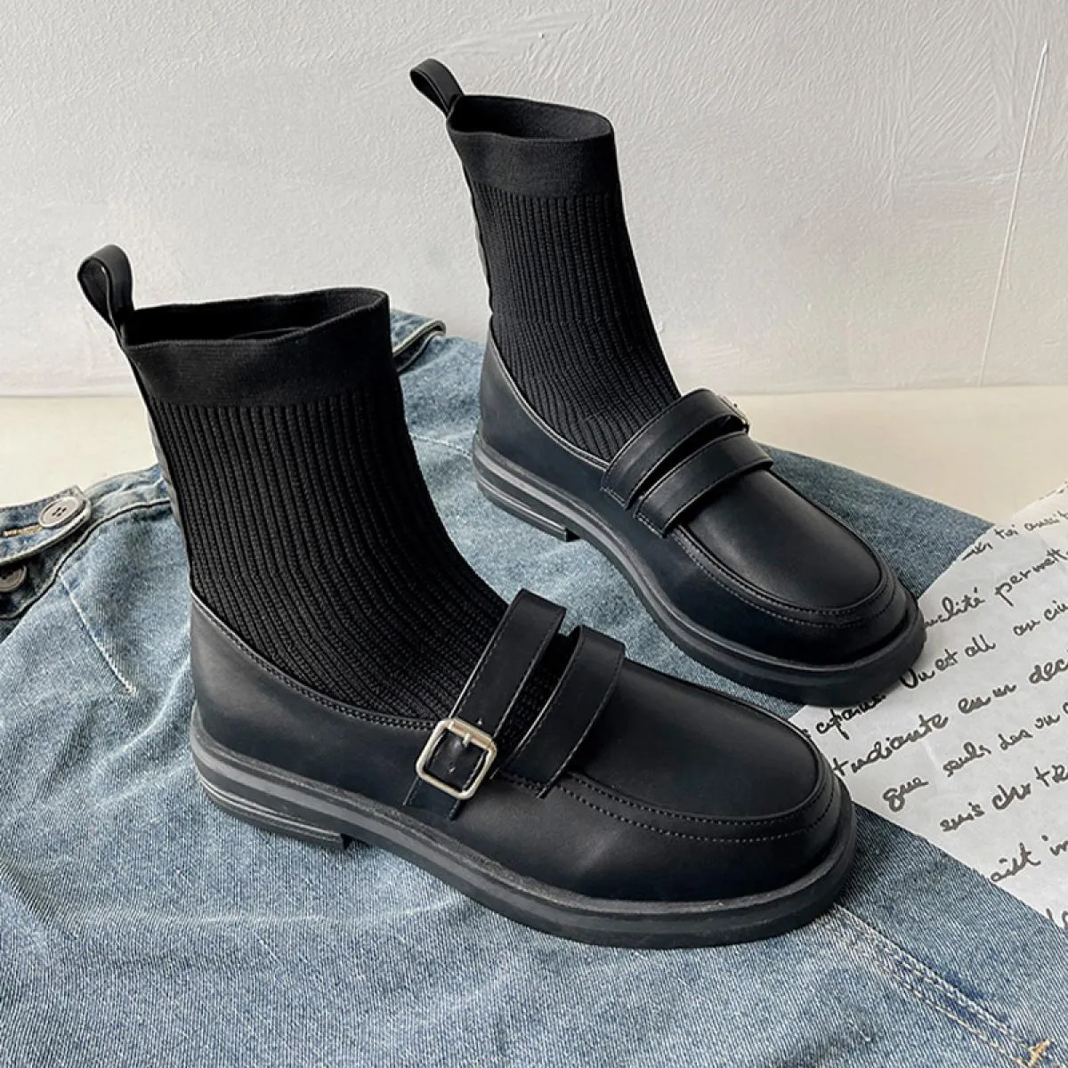 Donne Moda Appartamenti Chelsea Stivali Inverno Piattaforma Tessuto Della Caviglia Scarpe Nuovo 2023 Casual Calzino Stivali Vest