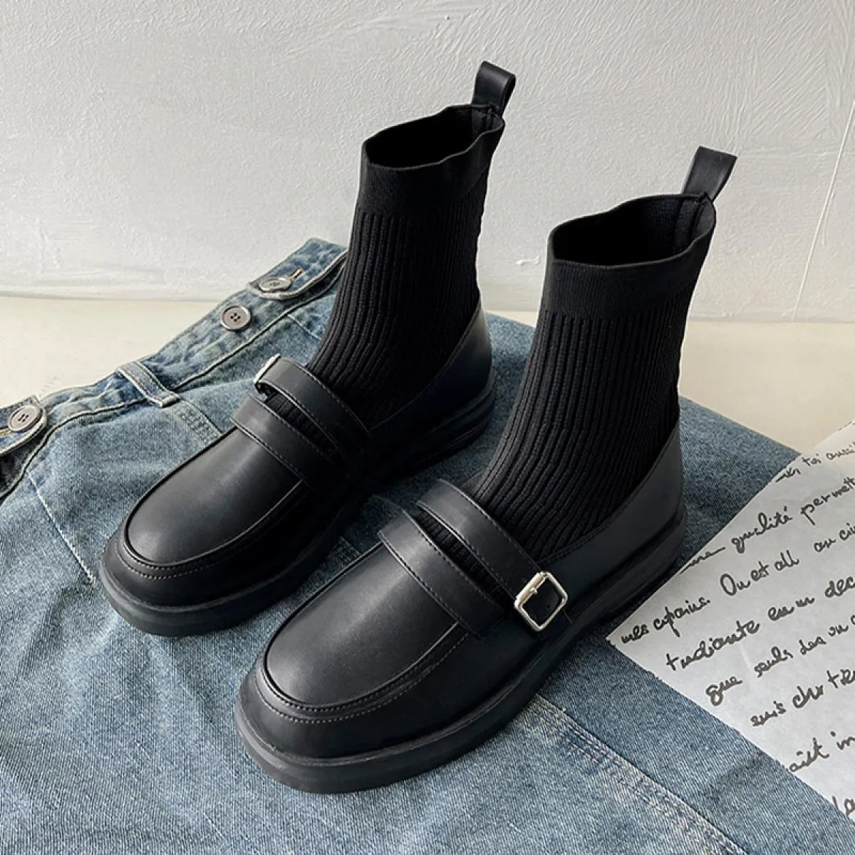 Donne Moda Appartamenti Chelsea Stivali Inverno Piattaforma Tessuto Della Caviglia Scarpe Nuovo 2023 Casual Calzino Stivali Vest