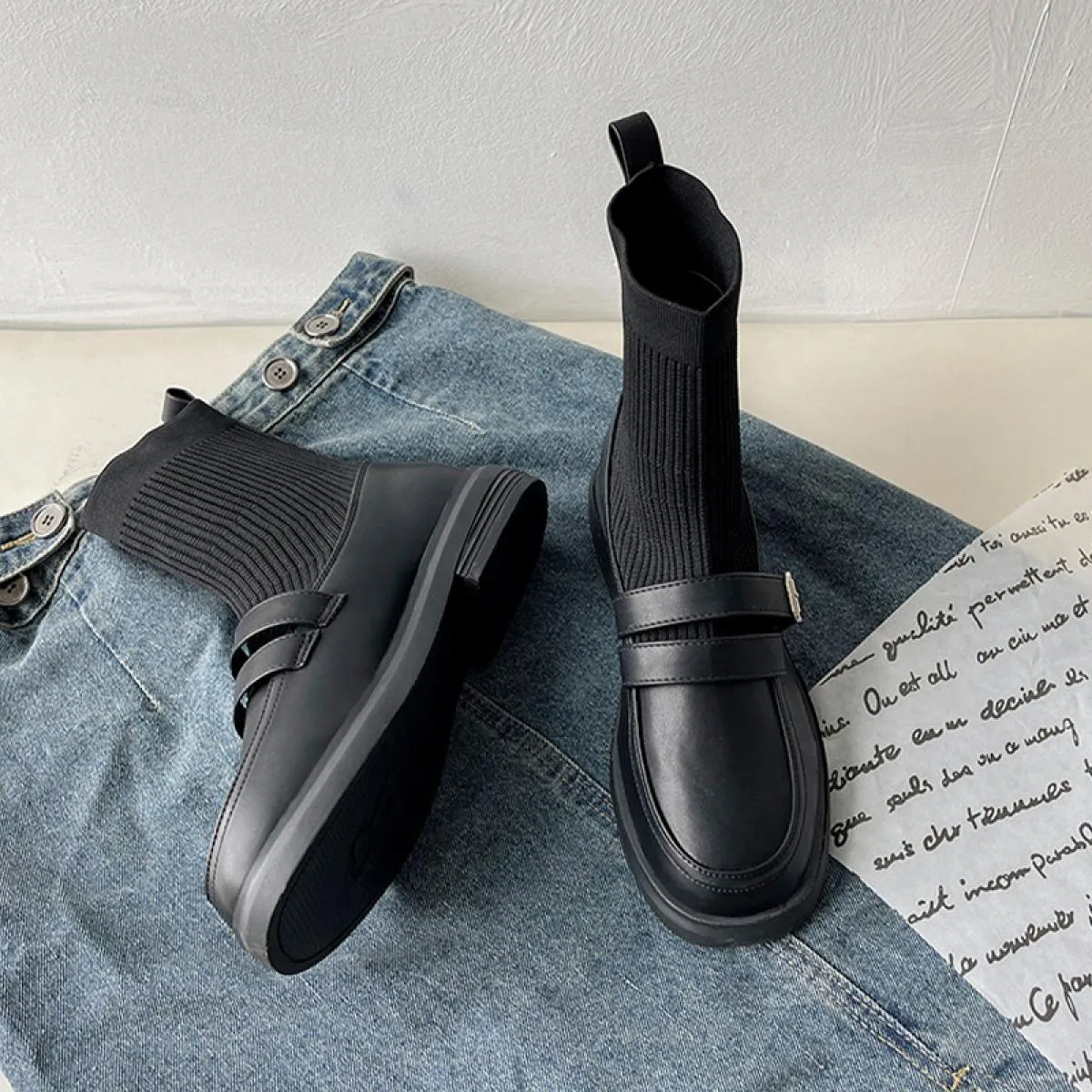 Donne Moda Appartamenti Chelsea Stivali Inverno Piattaforma Tessuto Della Caviglia Scarpe Nuovo 2023 Casual Calzino Stivali Vest