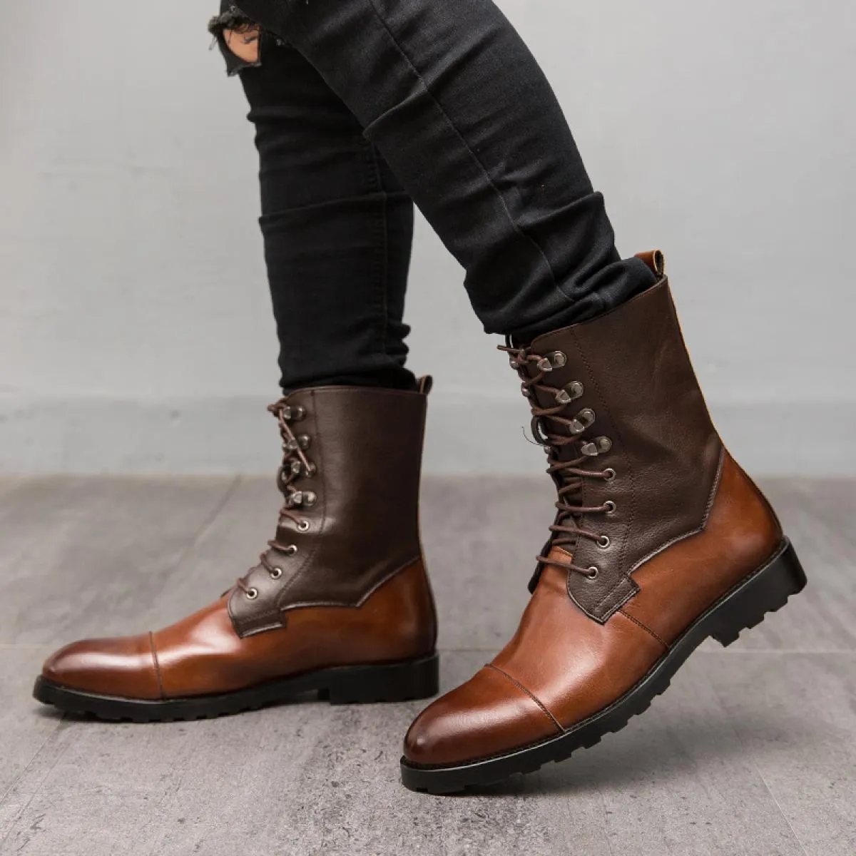 Emosewa Fashion Design Genuino Stivaletti da uomo in vera pelle Stringati Scarpe belle da uomo Stivali basic, migliore qualità,