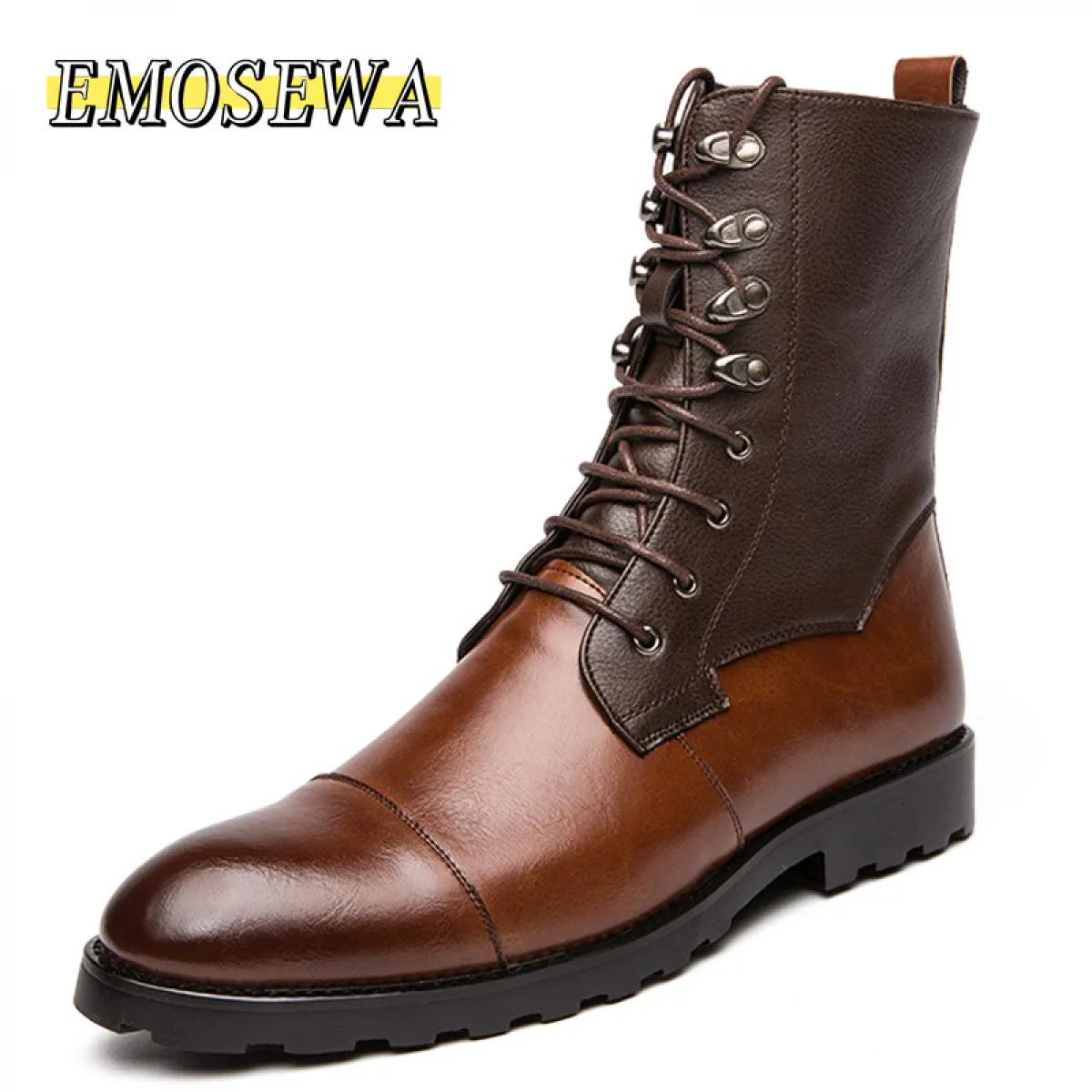 Emosewa Fashion Design Genuino Stivaletti da uomo in vera pelle Stringati Scarpe belle da uomo Stivali basic, migliore qualità,