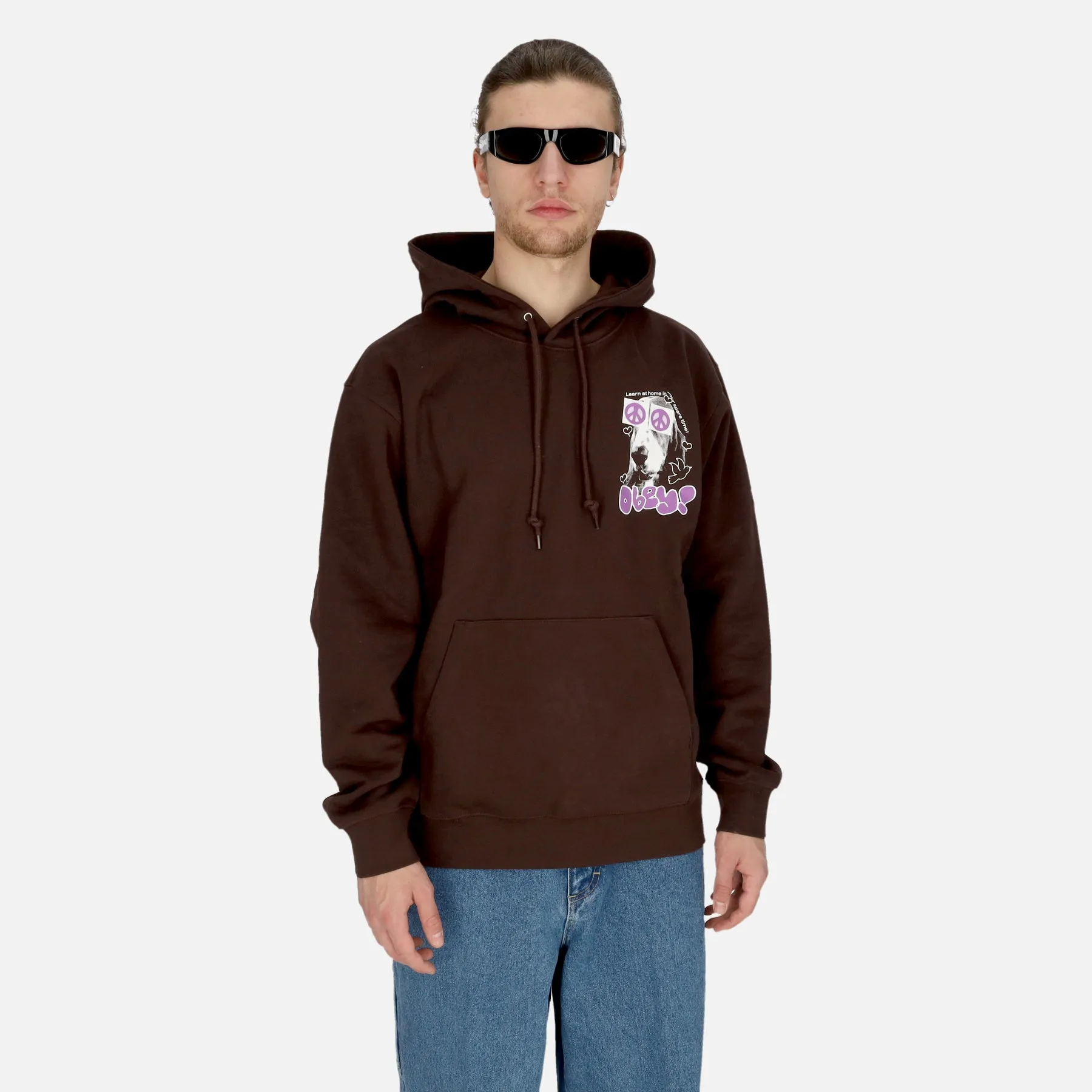 Felpa Leggera Cappuccio Uomo Peace Eyes Box Fit Premium Hoodie Java Brown