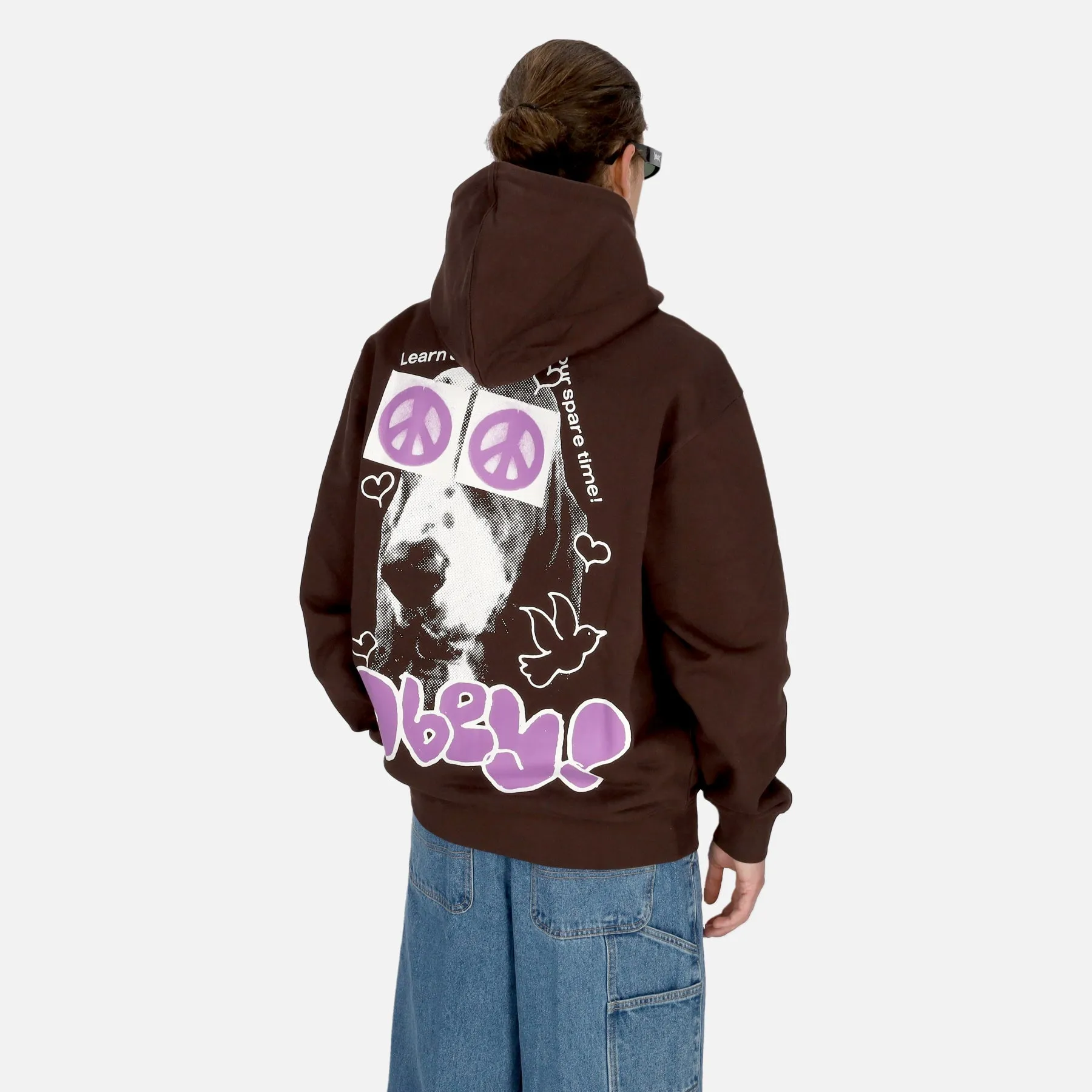 Felpa Leggera Cappuccio Uomo Peace Eyes Box Fit Premium Hoodie Java Brown