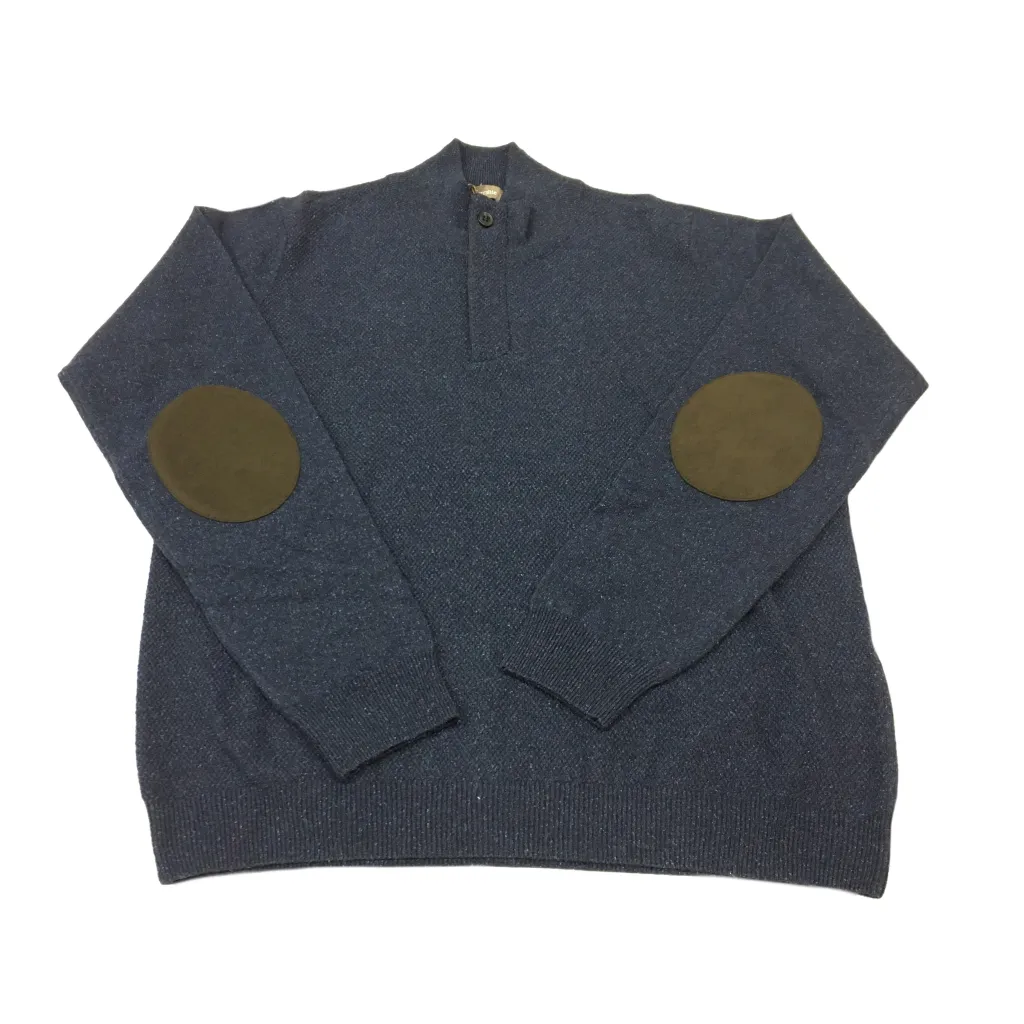 FERRANTE maglia uomo blu mélange lana/seta dettagli alcantara moro e toppe MADE IN ITALY